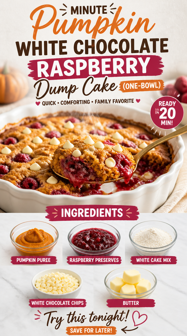 Minute Pumpkin White Chocolate Raspberry Dump Cake (One-Bowl)