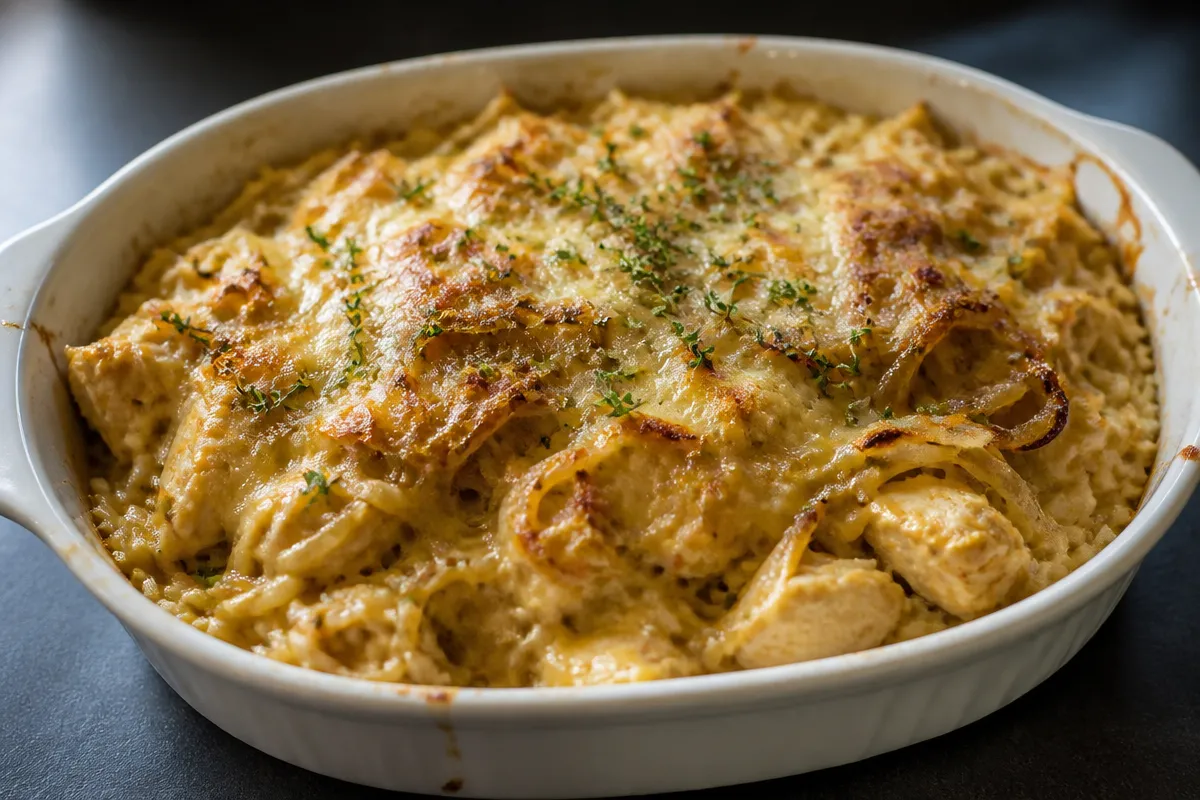 French Onion Chicken Orzo Casserole for Cozy Weeknights