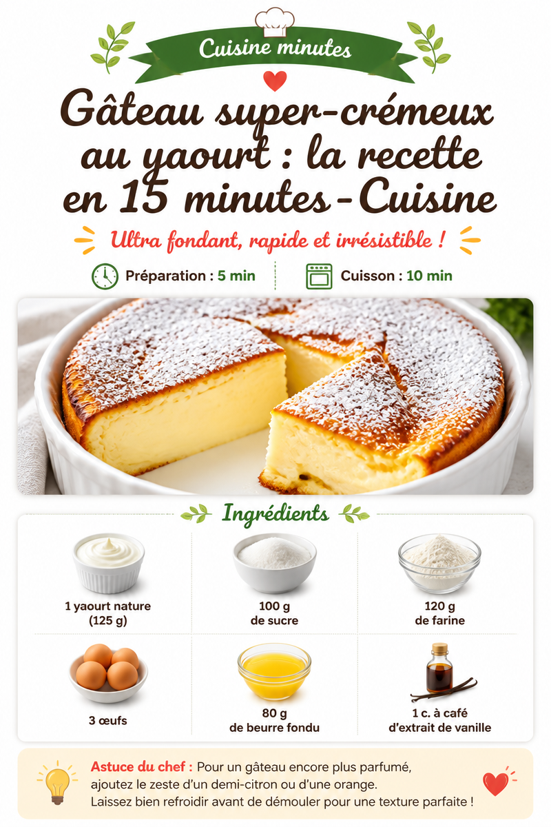 Gâteau super-crémeux au yaourt : la recette en 15 minutes - Cuisine minute