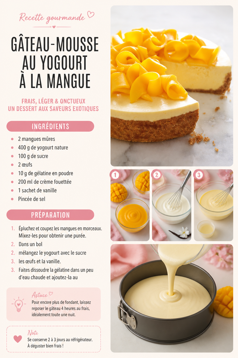 Gâteau-mousse au yogourt à la mangue