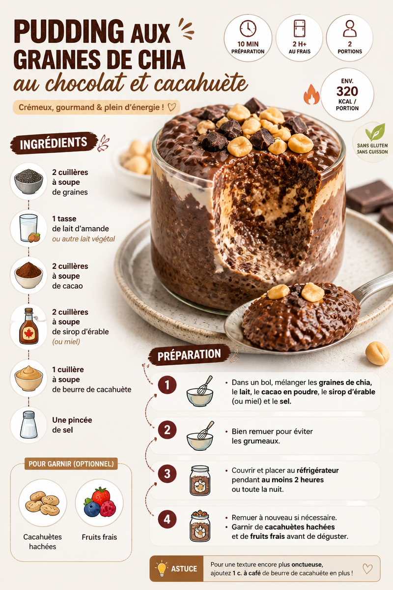 Pudding aux graines de chia au chocolat et cacahuète
