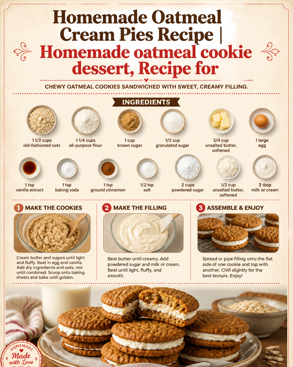 Homemade Oatmeal Cream Pies Recipe | Homemade Oatmeal Cookie Dessert, Recipe for Oatmeal Cream Pies, Oatmeal Cream Pie Dessert Recipes
