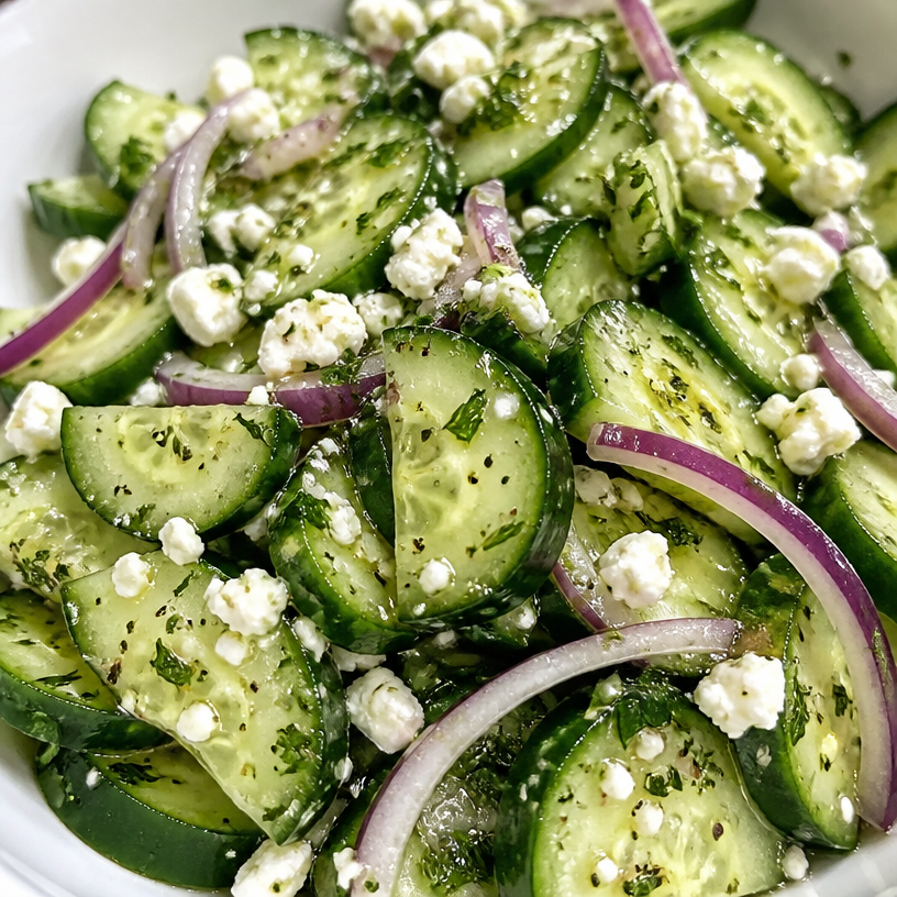 Cucumber Feta Salad - Refreshing Side Salad Recipe | Summer Cucumber Tuna Dish, Cucumber and Feta Cheese Salad, Tuna Salad Cucumber Boat