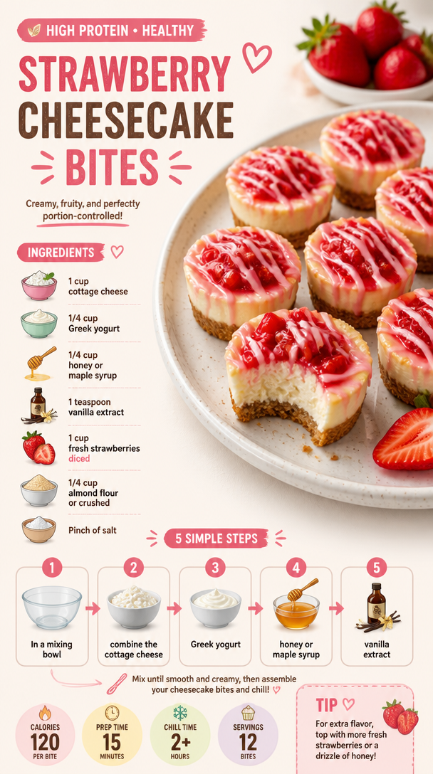 High Protein Healthy Strawberry Cheesecake Bites