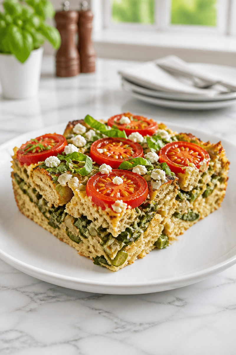 Whole Grain Tomato Spinach Feta Strata