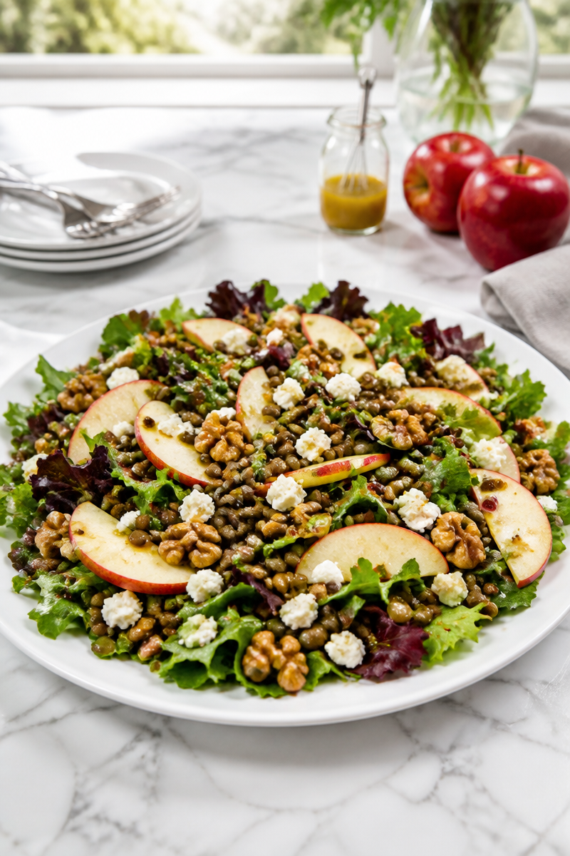 Mixed Green Lentil Apple Feta Salad