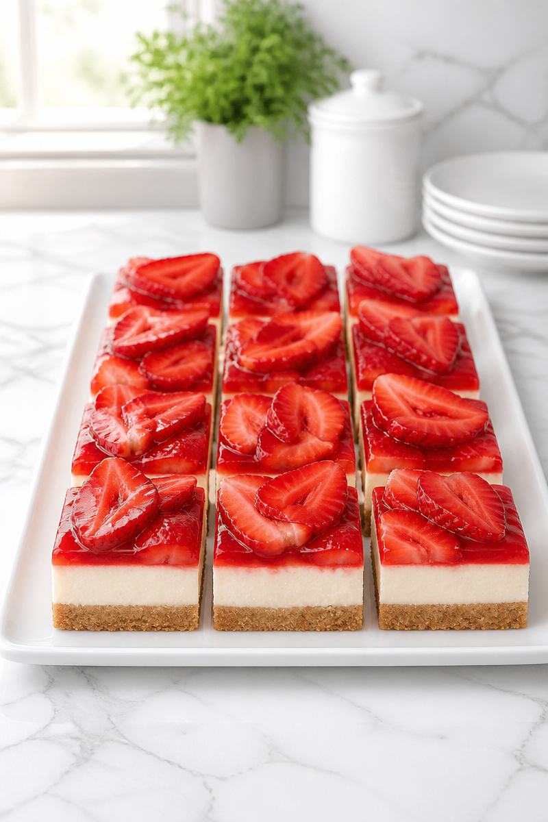 Skinny Strawberry Cheesecake Sheet Cake