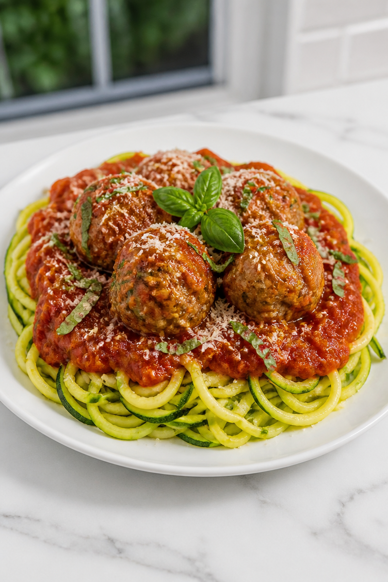 Turkey Meatball Zucchini Noodle Marinara