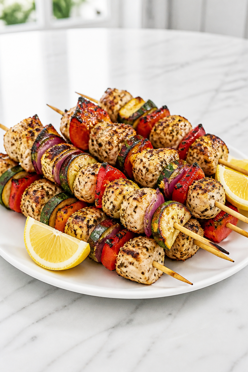 Grilled Chicken Skewer Vegetable Medley