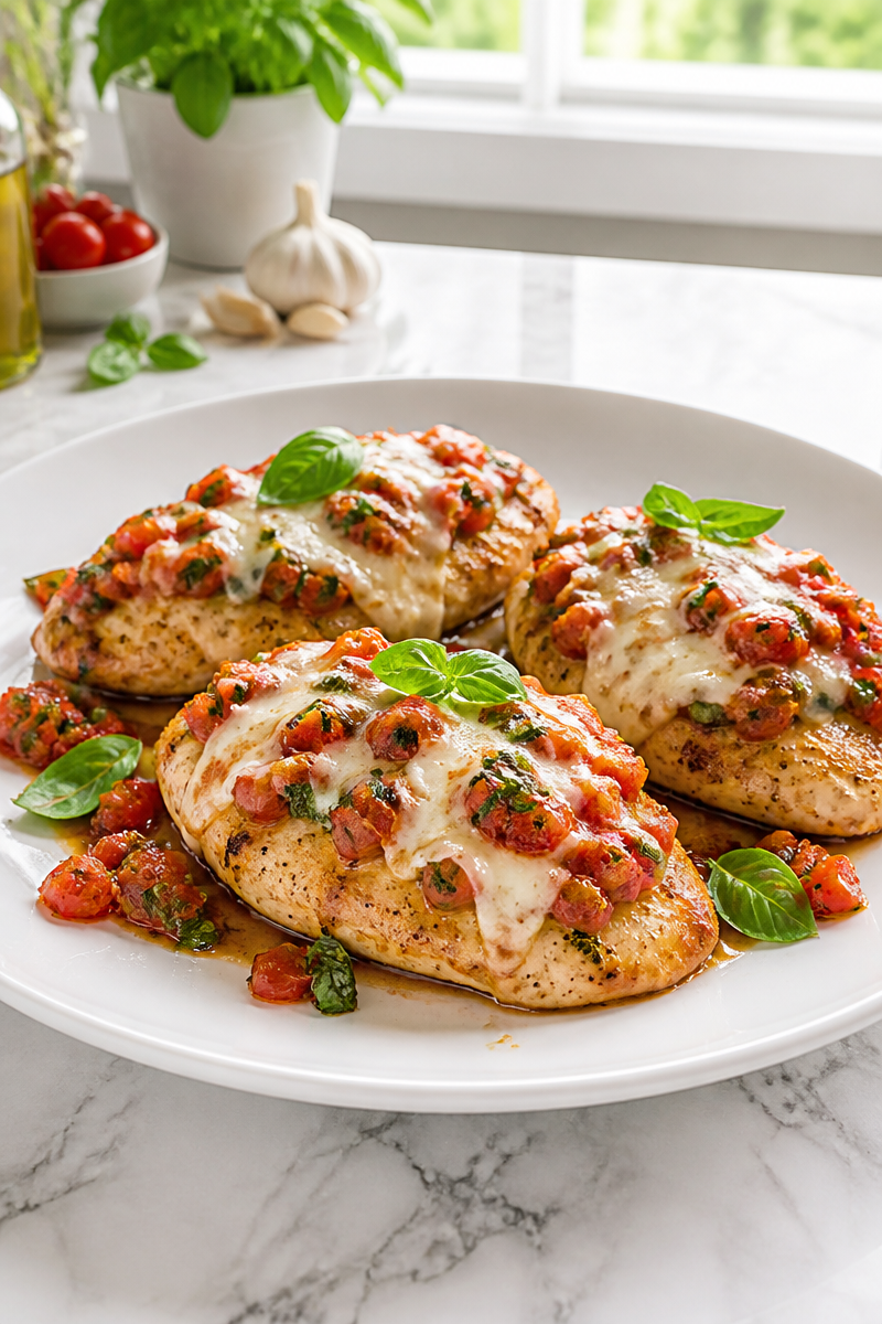Baked Chicken Bruschetta Melted Mozzarella