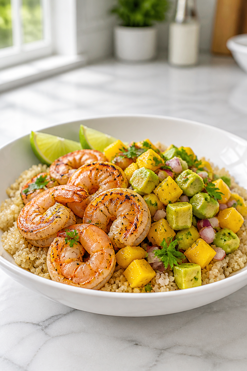 Grilled Shrimp Avocado Mango Salsa Bowl