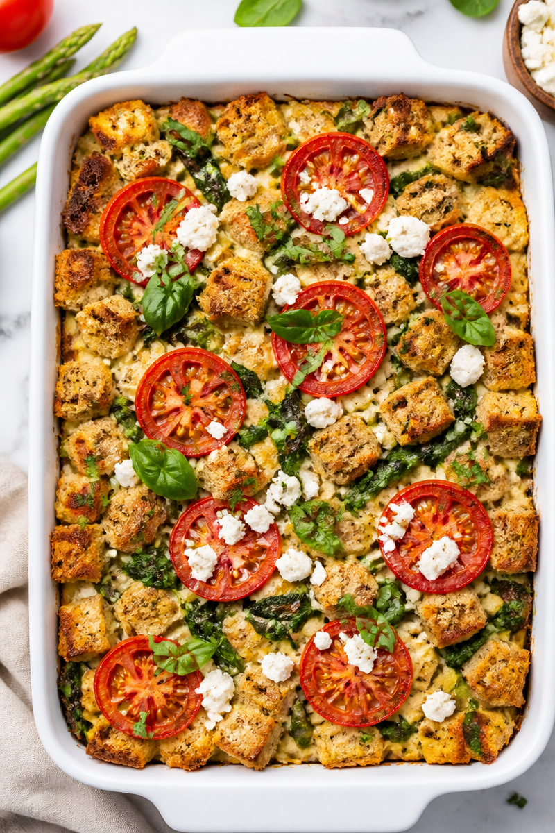 Whole Grain Tomato Spinach Feta Strata