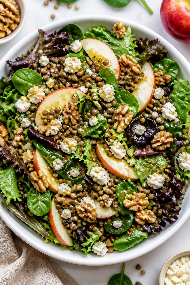 Mixed Green Lentil Apple Feta Salad