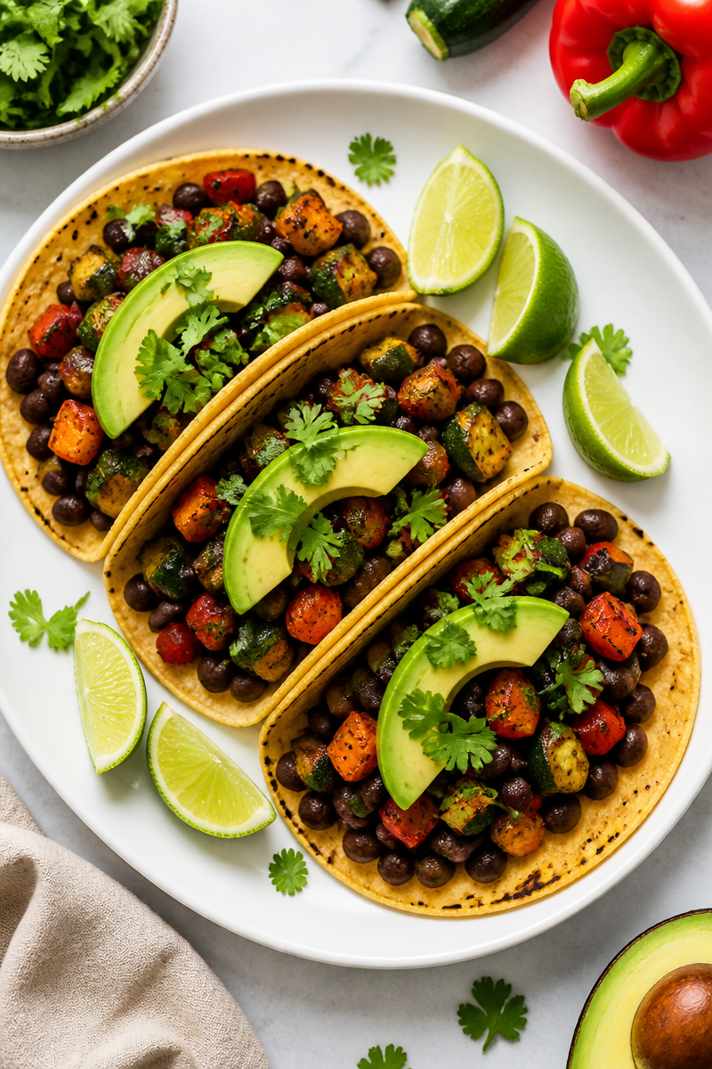 Roasted Vegetable Black Bean Taco Vegan