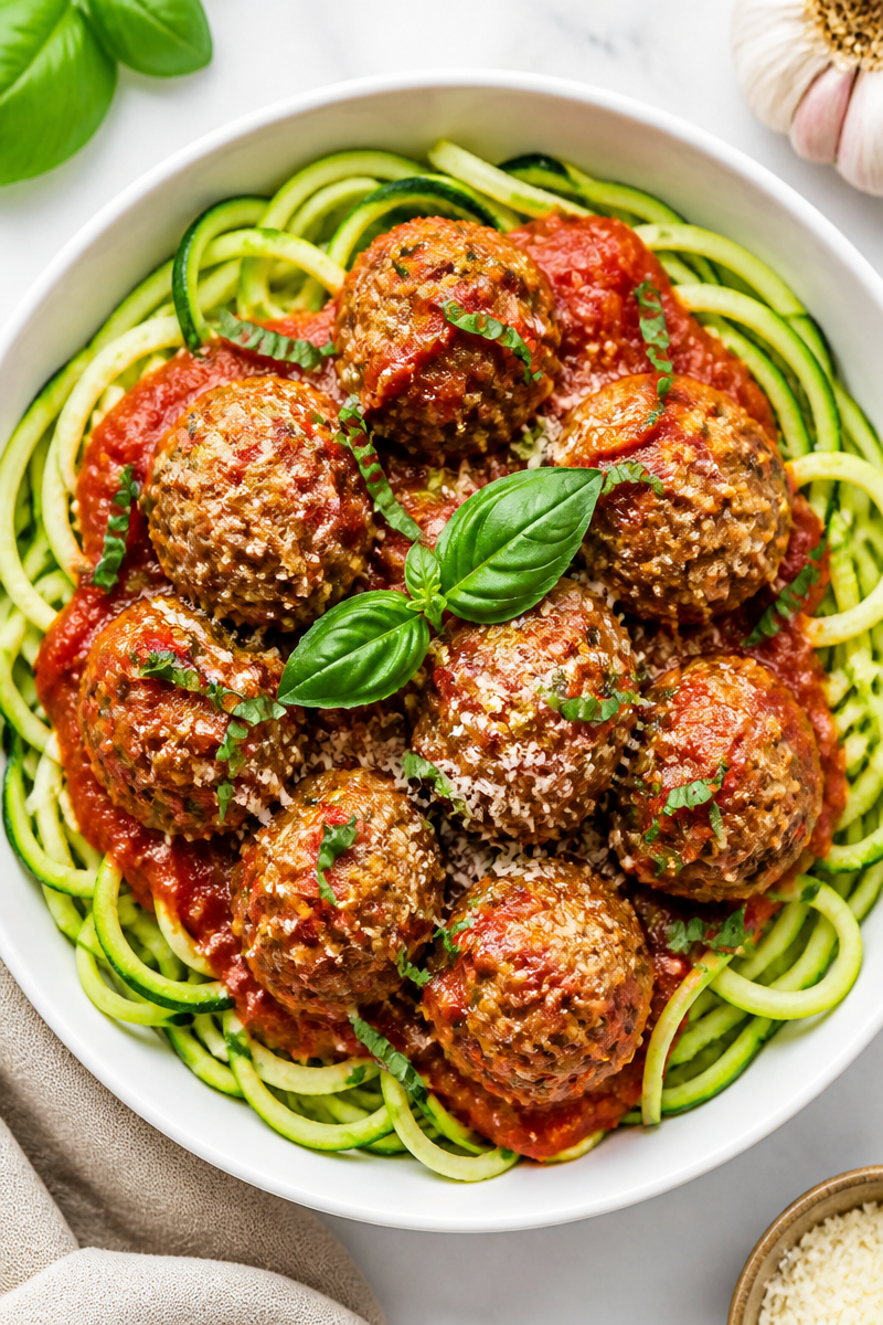 Turkey Meatball Zucchini Noodle Marinara