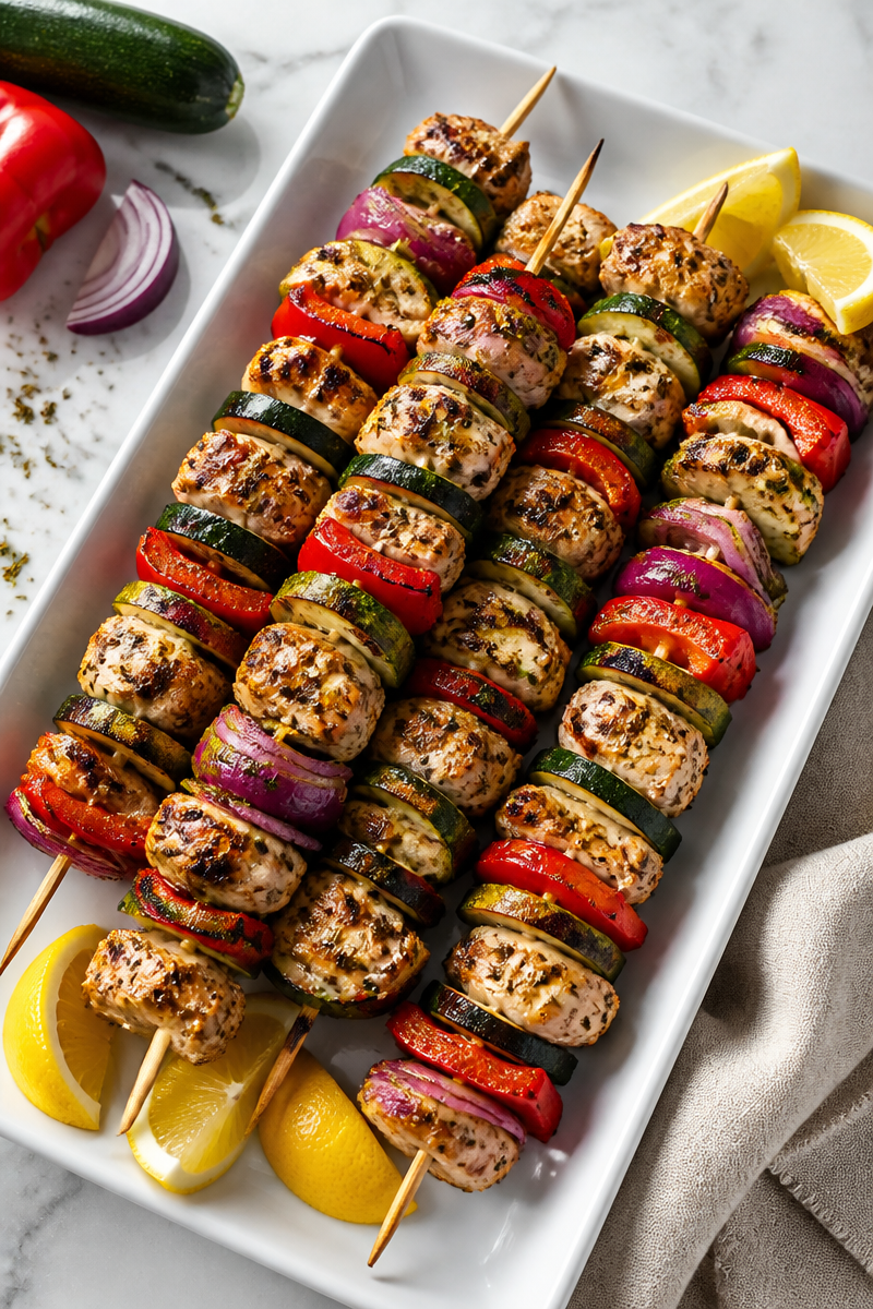 Grilled Chicken Skewer Vegetable Medley