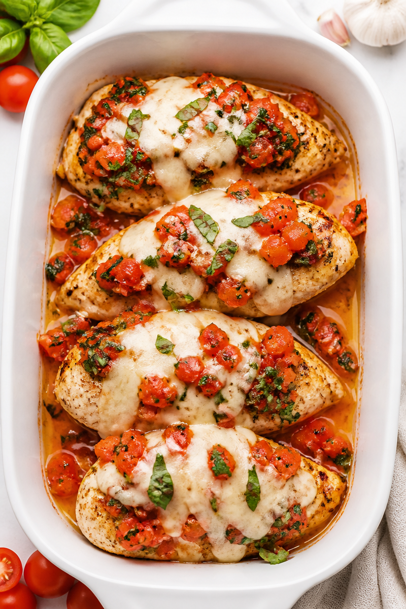 Baked Chicken Bruschetta Melted Mozzarella