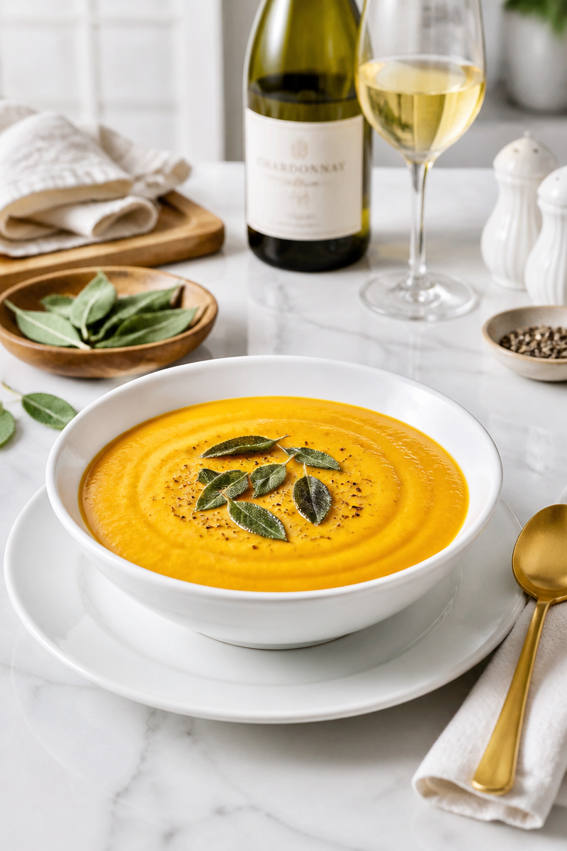 Roasted Butternut Squash Sage Soup Chardonnay