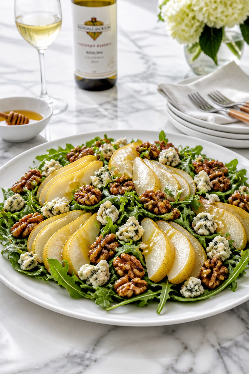 Riesling Poached Pear Blue Cheese Salad