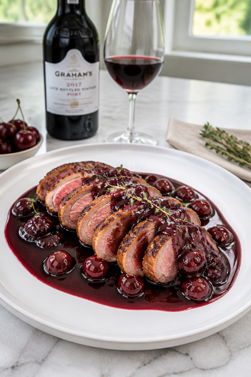 Duck Breast Cherry Port Wine Reduction