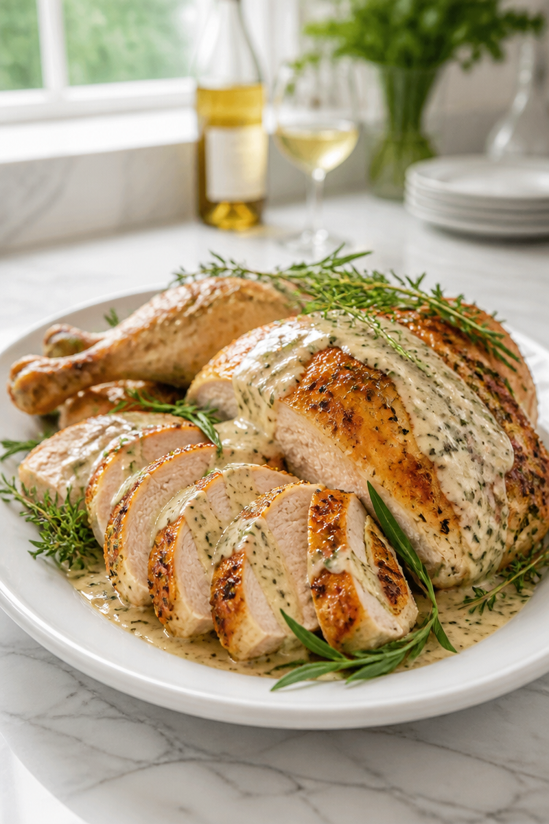 Chardonnay Cream Sauce Herb Roasted Chicken
