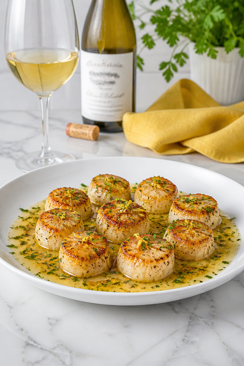 Pan Seared Scallops White Wine Butter