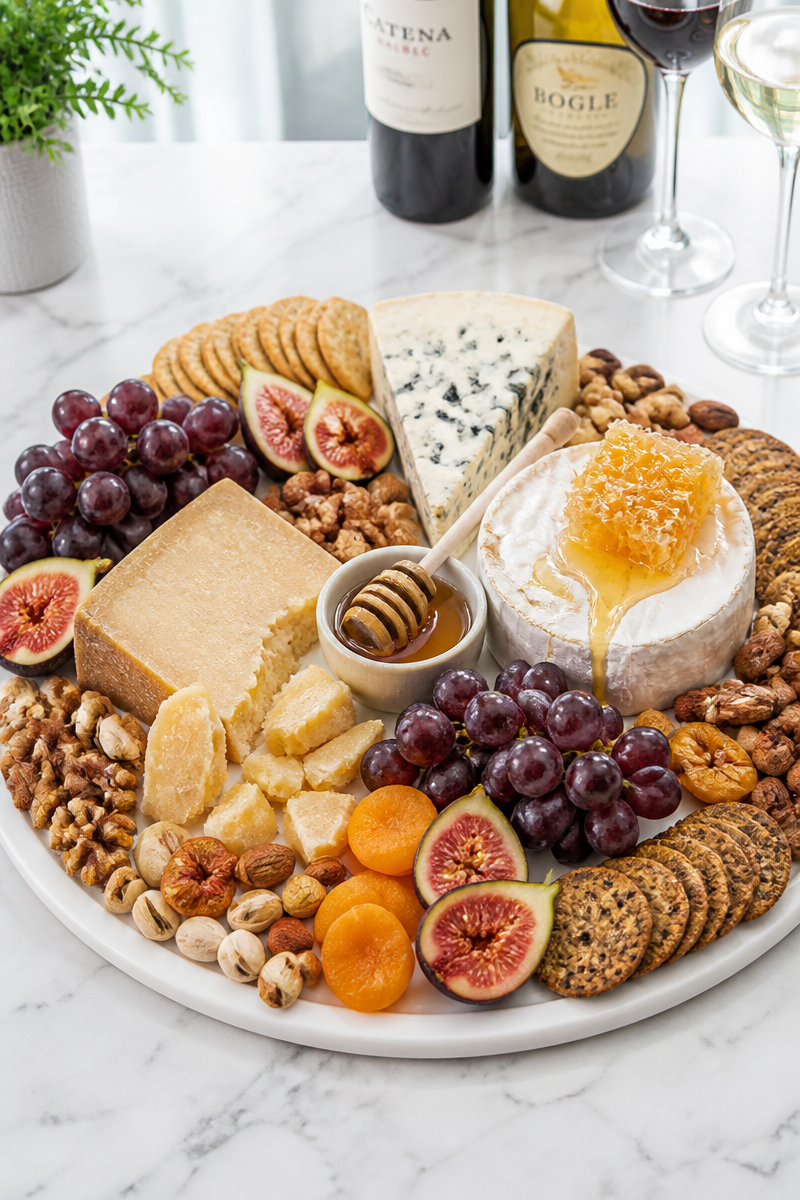 Elegant Cheese Board Fig Honey Nuts