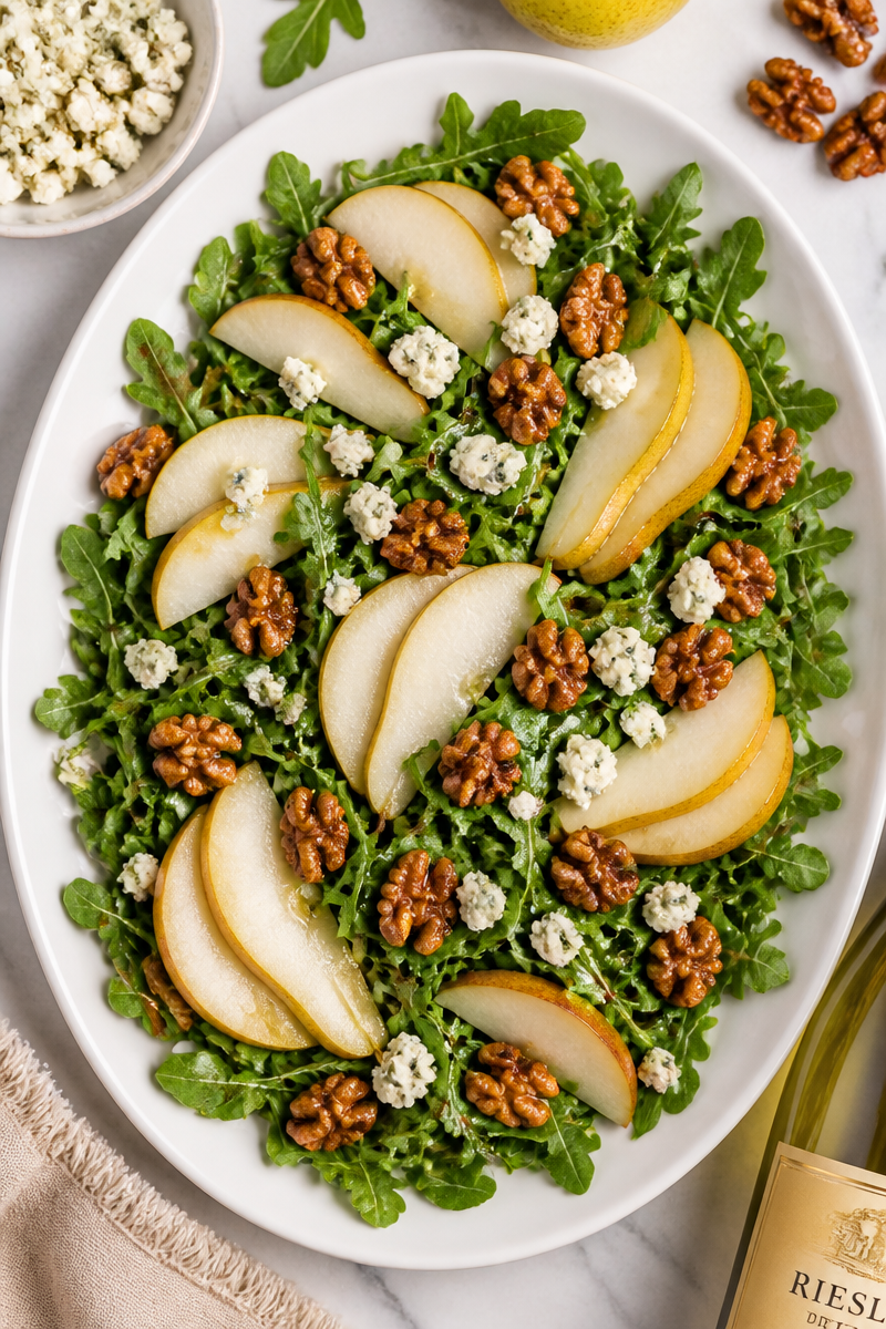 Riesling Poached Pear Blue Cheese Salad