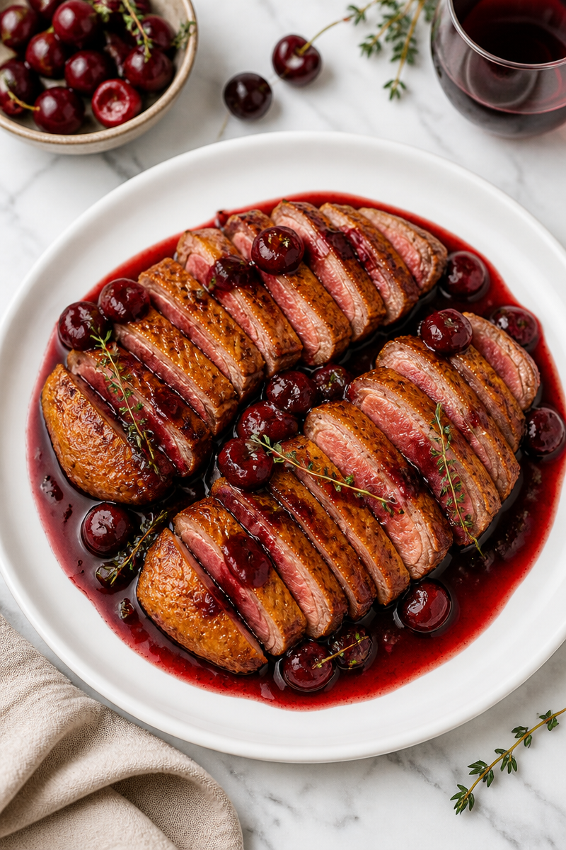 Duck Breast Cherry Port Wine Reduction