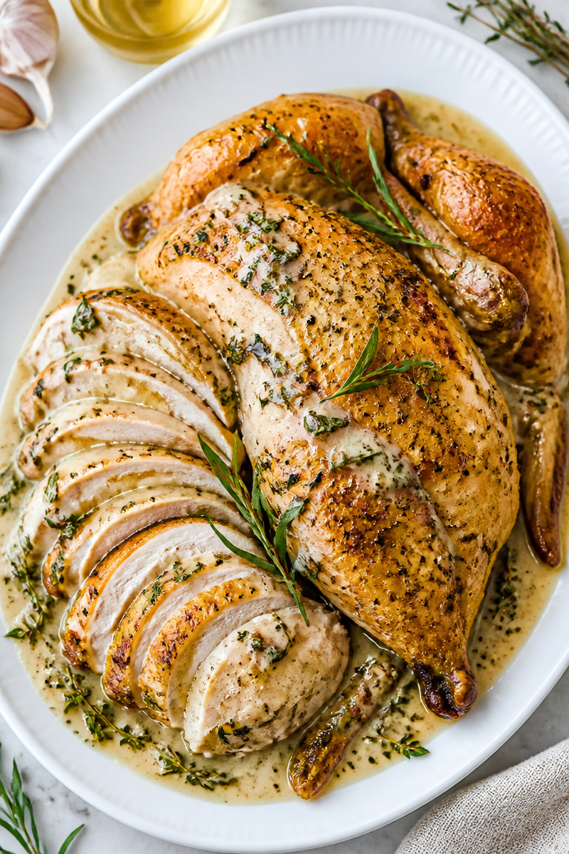 Chardonnay Cream Sauce Herb Roasted Chicken