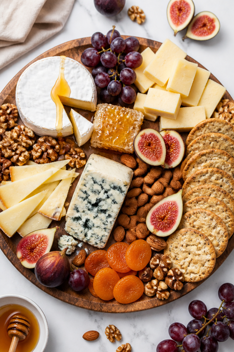 Elegant Cheese Board Fig Honey Nuts