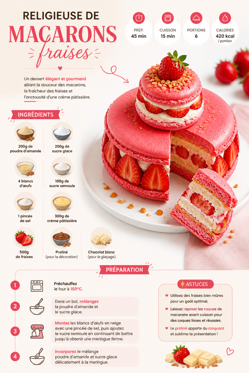 Religieuse aux macarons fraises