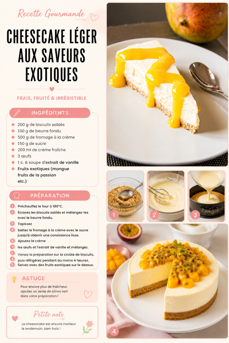 Cheesecake Léger aux Saveurs Exotiques