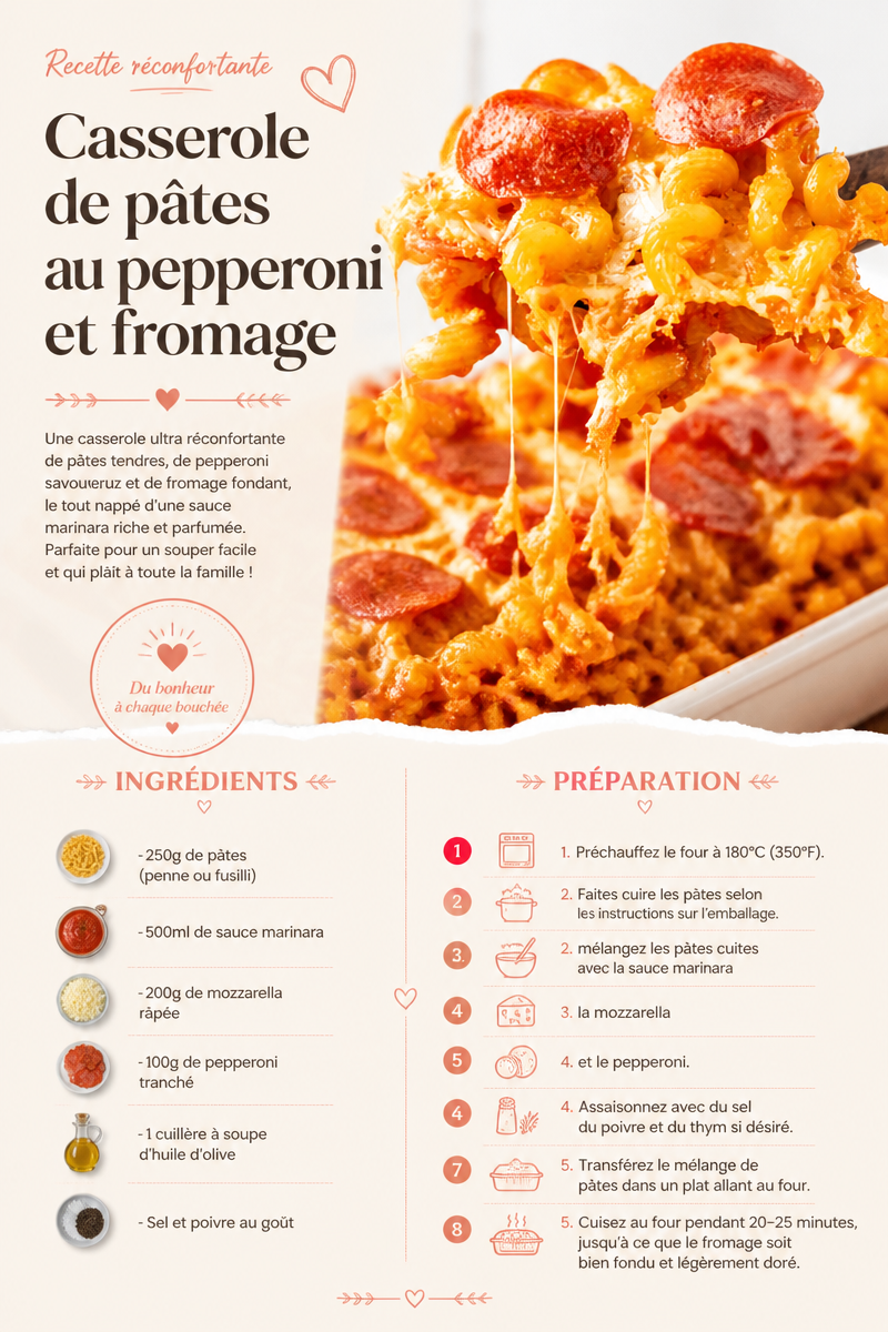 Casserole de pâtes au pepperoni et fromage