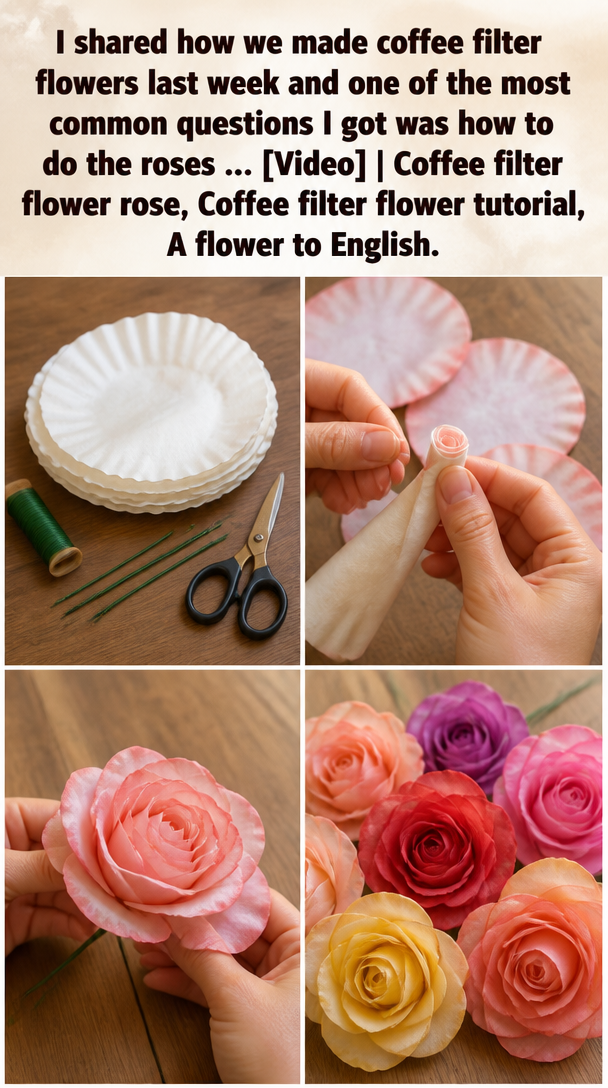 I shared how we made coffee filter flowers last week and one of the most common questions I got was how to do the roses … [Video] | Coffee filter flower rose, Coffee filter flower tutorial, A flower to English.