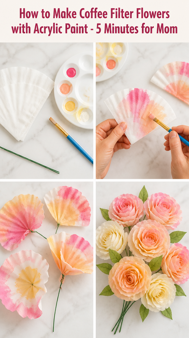 How to Make Coffee Filter Flowers with Acrylic Paint - 5 Minutes for Mom