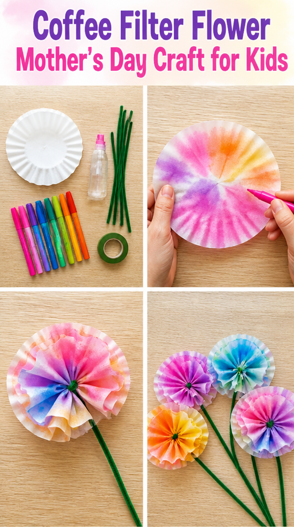 Coffee Filter Flower Mother's Day Craft for Kids