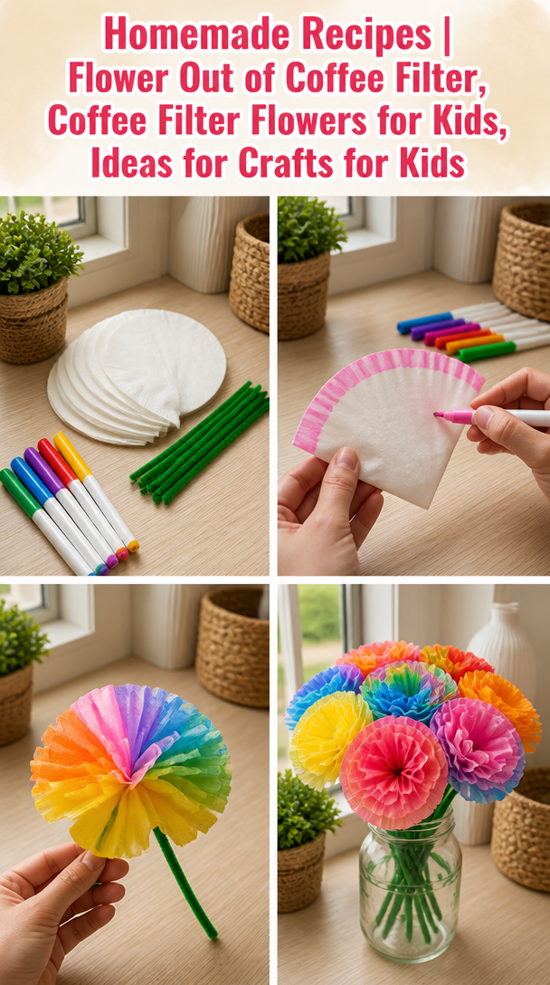Homemade Recipes | Flower Out of Coffee Filter, Coffee Filter Flowers for Kids, Ideas for Crafts for Kids