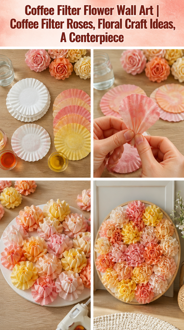 Coffee Filter Flower Wall Art | Coffee Filter Roses, Floral Craft Ideas, A Centerpiece