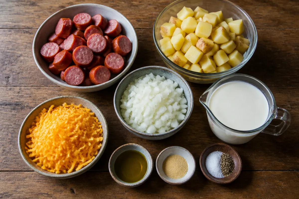 Creamy Kielbasa Sausage Cheesy Potato Casserole