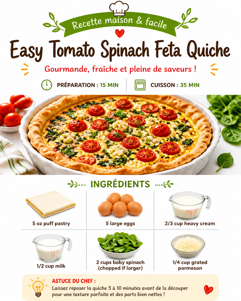 Easy Tomato Spinach Feta Quiche