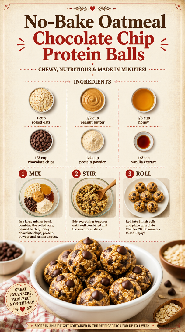 No-Bake Oatmeal Chocolate Chip Protein Balls