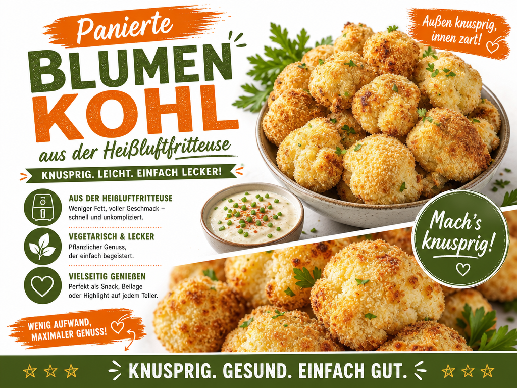 Panierte Blumenkohl aus der Heißluftfritteuse
