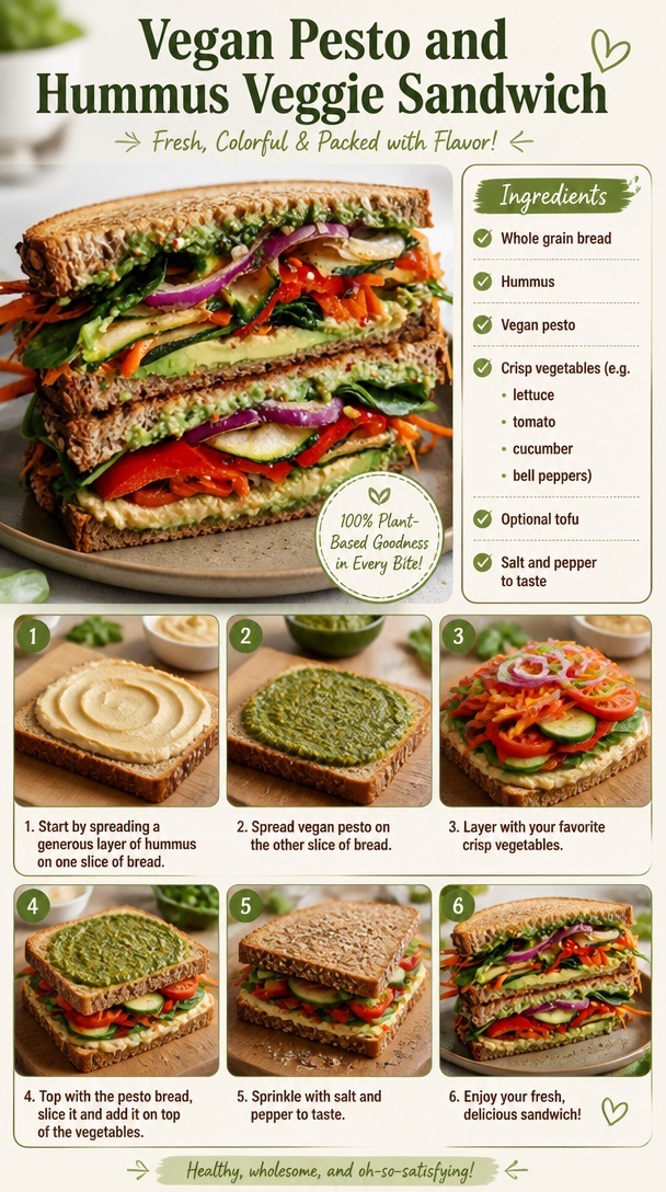 Vegan Pesto and Hummus Veggie Sandwich