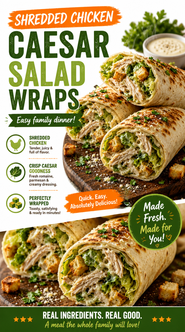 Shredded Chicken Caesar Salad Wraps