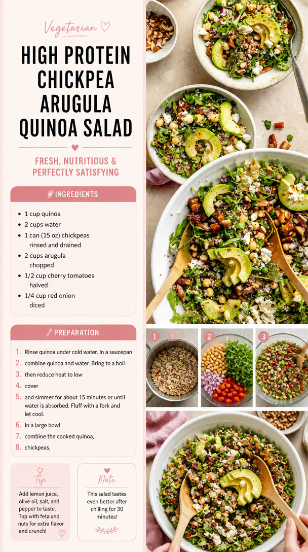 High Protein Chickpea Arugula Quinoa Salad