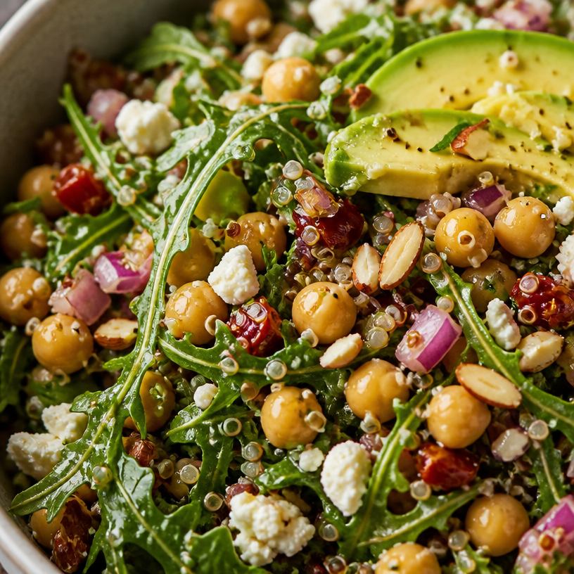 High Protein Chickpea Arugula Quinoa Salad