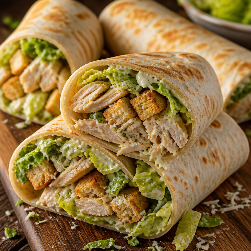 Shredded Chicken Caesar Salad Wraps