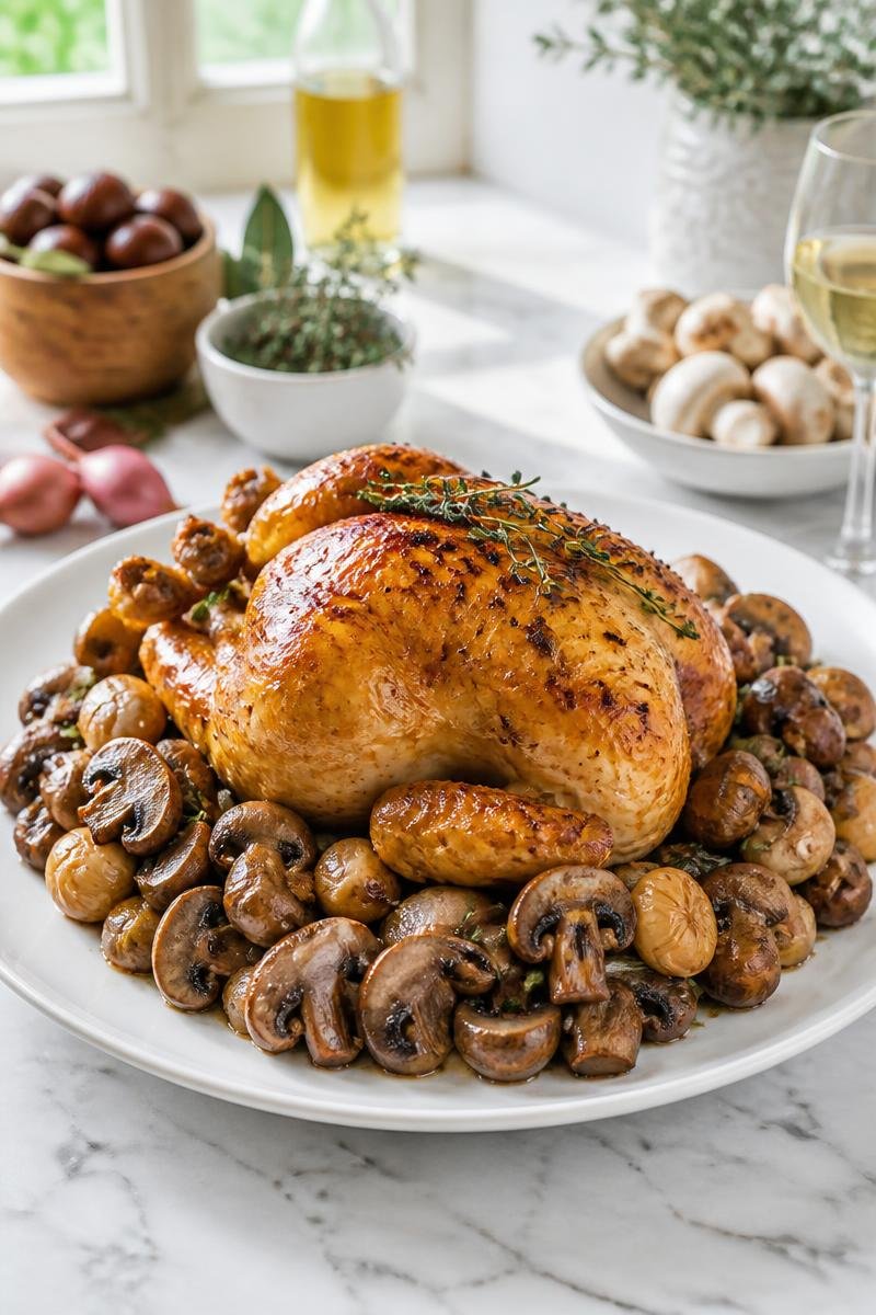 Poulet Rôti Marron Champignon Automne