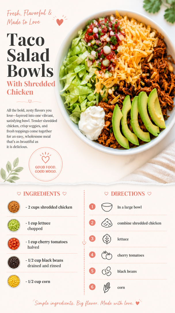 Taco Salad Bowls With Shredded Chicken